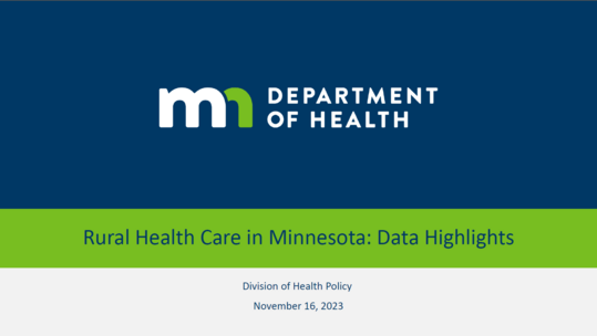 Rural Health Care in Minnesota Data Highlights cover page