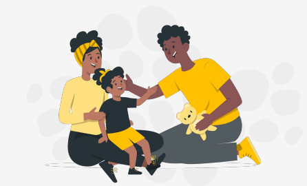 Illustration of parents playing with child