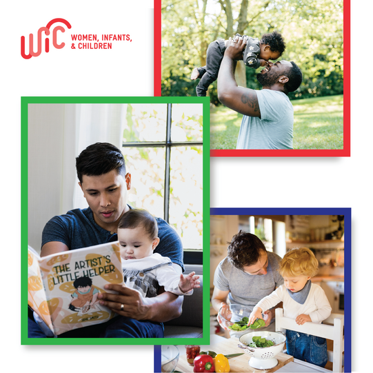 three photos of dad's with children 