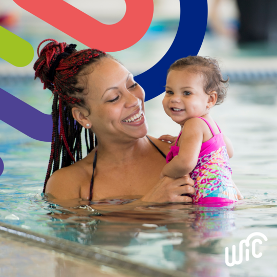 mom and baby in pool 