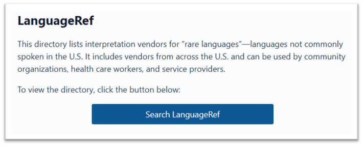 LanguageRef homepage with button to search directory