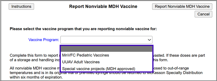 Report nonviable MDH vaccine