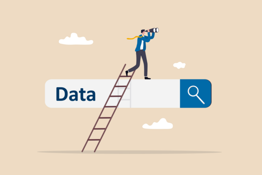 Visual depiction of person using a search bar to search for data