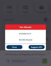 Screen shot of WIC app scan item