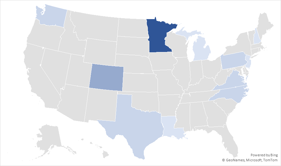 states represented by survey respondents: MN, CO, WA, TX, LA, MI, NH, PA, NJ, VA, NC