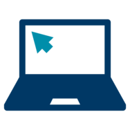 Dark icon of a laptop and an arrow pointing to the upper left corner of the screen