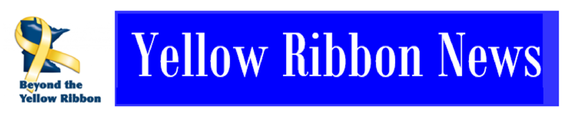 Yellow ribbon wrapped over state of Minnesota shape, text "Beyond the Yellow Ribbon, Yellow Ribbon News"