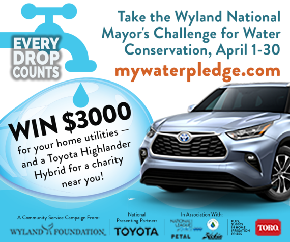 Graphic promoting the Wyland National Mayor's Challenge for Water Conservation, April 1-30, at mywaterpledge.com