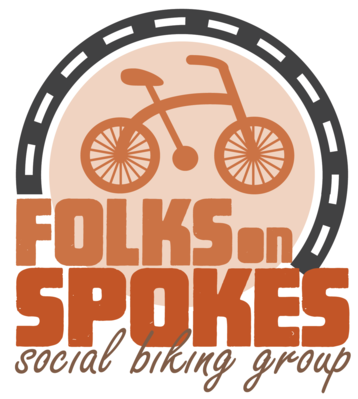 Logo bike in center surrounded by circular road, text "Folds on Spokes Social Riding Group