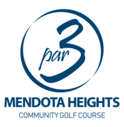 Logo: circular blue swooshes representing golf ball with "Par 3" in center, text "Mendota Heights Community Golf Course" below