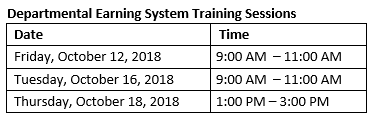 Departmental Earnings Training Schedule