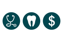 stethoscope, tooth, and money icons