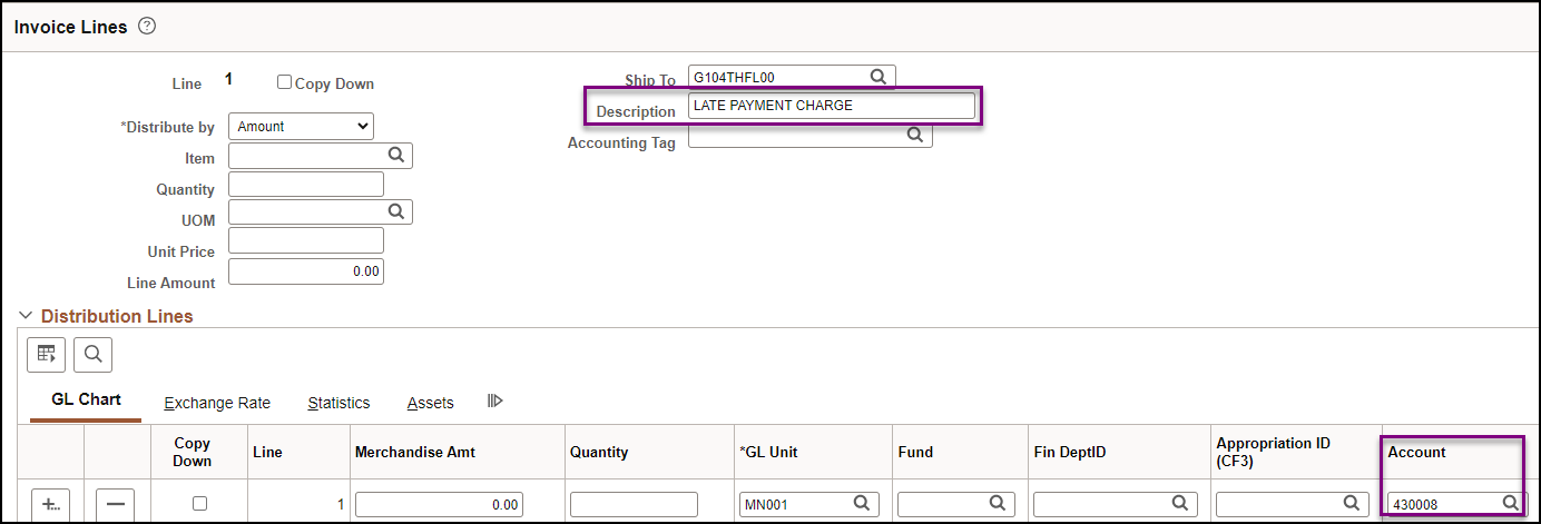 Late payment description on a voucher