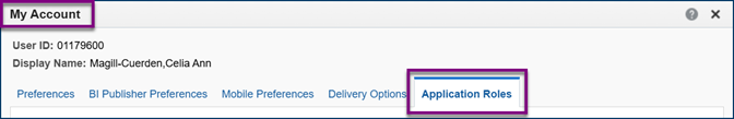 My Account and Application Roles tab