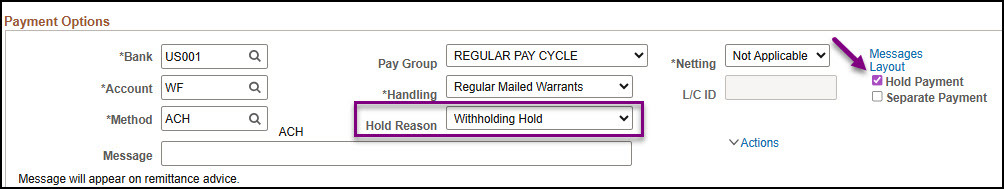 Withholding as a hold reason