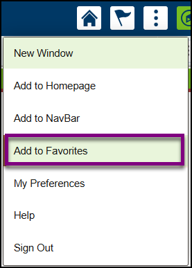 Favorites Actions Menu