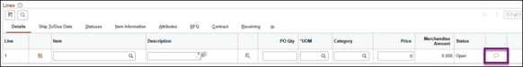 PO Lines section Comment Icon