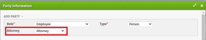 Attorney dropdown screenshot