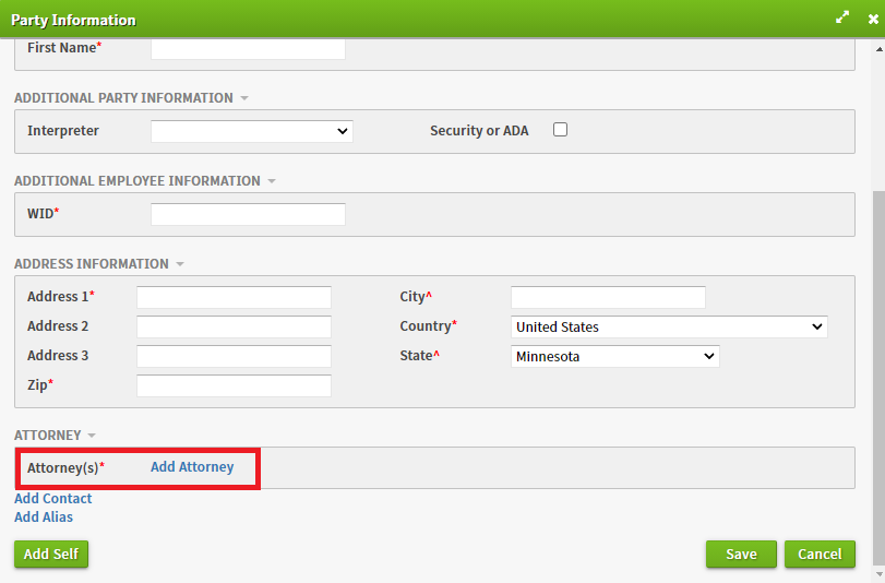 Add Attorney link screenshot