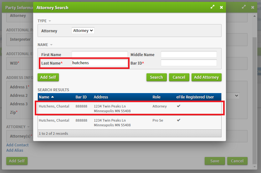 Attorney search screenshot