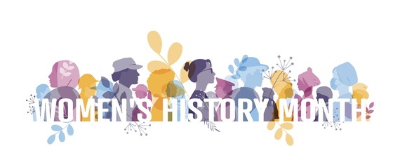 Women's History Month graphic featuring illustrations of diverse women in profile