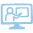 light blue icon of a computer with a person presenting on the screen