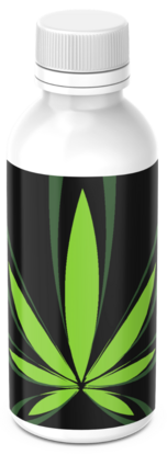 opaque bottle with cannabis leaf design