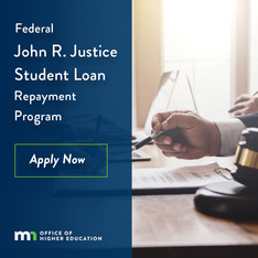 Federal John R. Justice Student Loan Repayment Program graphic, apply now