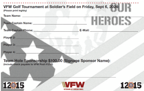 Sign up sheet for VFW Golf Tournament