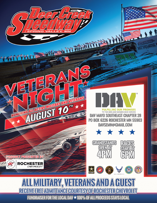 Flyer for Deer Creek Speedway's Veterans Night