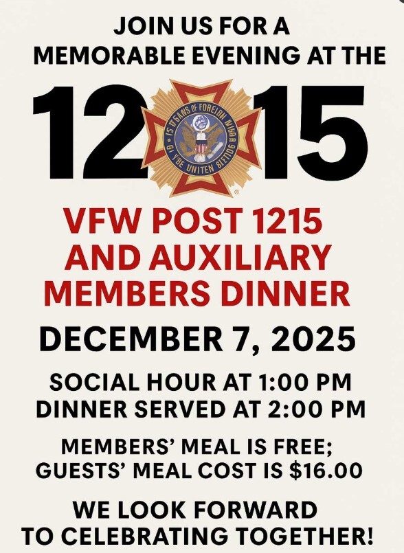 Poster for VFW Post 1215 Membership Dinner