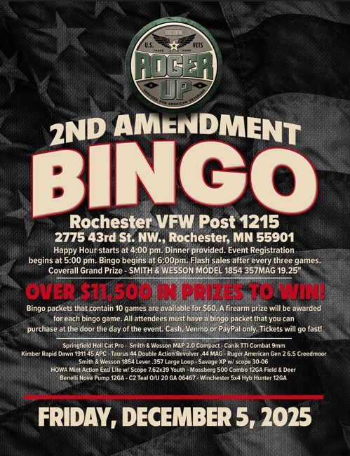 Poster for bingo at VFW Post 1215