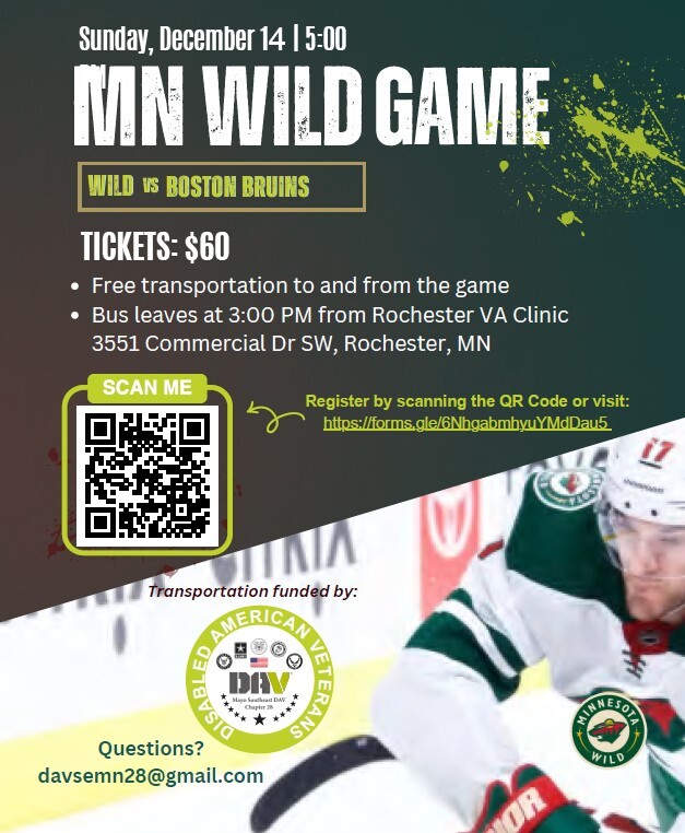 Poster for MN Wild vs Boston Bruin Game 12-14-25