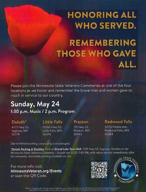 Flyer for MN State Cemeteries Memorial Day Program