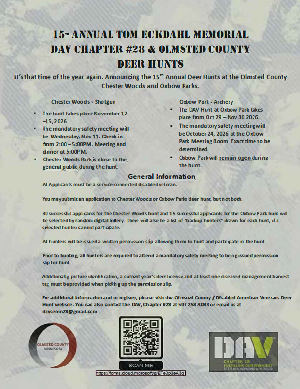 Information regarding Chester Woods and Oxbow deer hunts