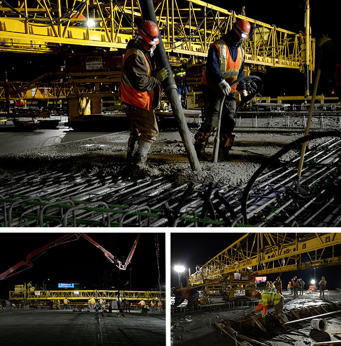Concrete crews on I35W bridge project.