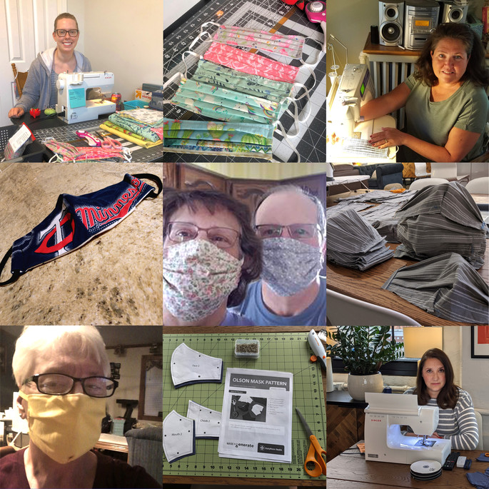 Collage of mask makers and masks.