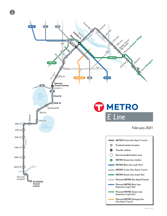 Map of METRO E Line with recommended station areas