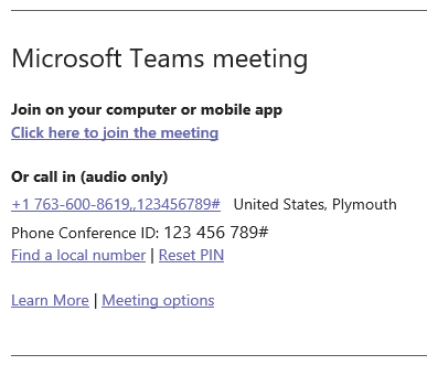 Teams audio conferencing example