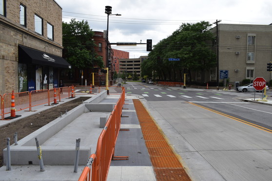 a completed D Line station at the SW corner of Chicago and 14th next to the North Central bookstore