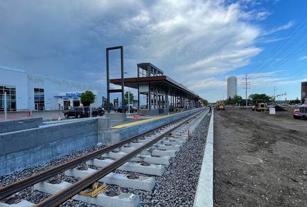 View of the first LRT Tracks being installed near the Downtown Hopkins Station