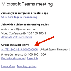 Teams meeting invite with audio conferencing info