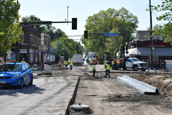 an image of crews completing curb and gutter work at the intersection of Fremont and 42nd in North Minneapolis