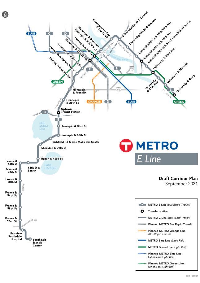 Map of METRO E Line route and proposed stations