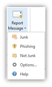 Outlook Report Message button dropdown