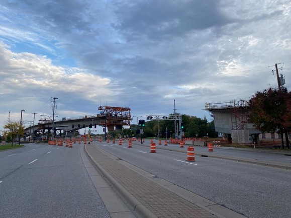 under construction bridge crossing roadway