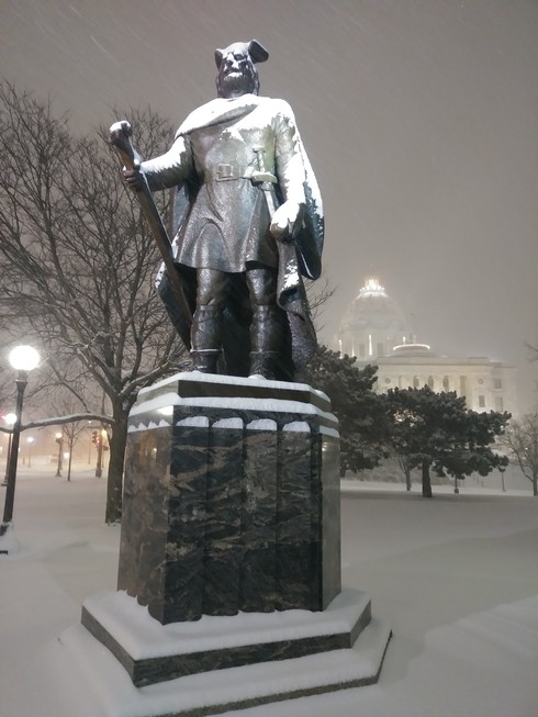 Leif Erikson statue in the snow