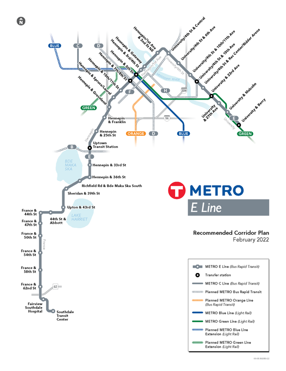 map of METRO E Line Recommended Corridor Plan