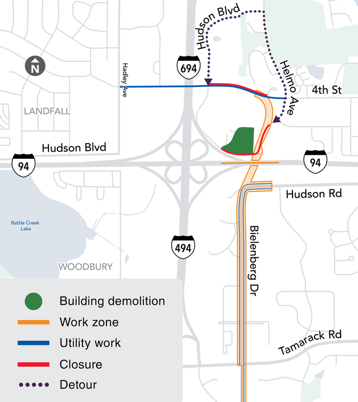 Landfall, Oakdale, Woodbury construction map