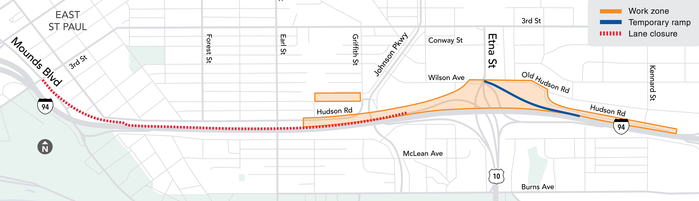 Map of I-94 in East St. Paul